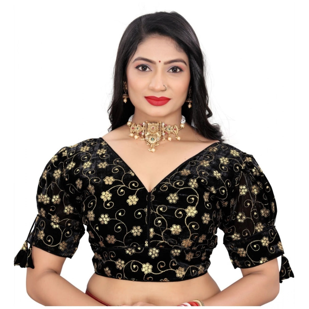 Black Jimmy Choo embroidered blouse, half sleeve, v-neck design on mannequin