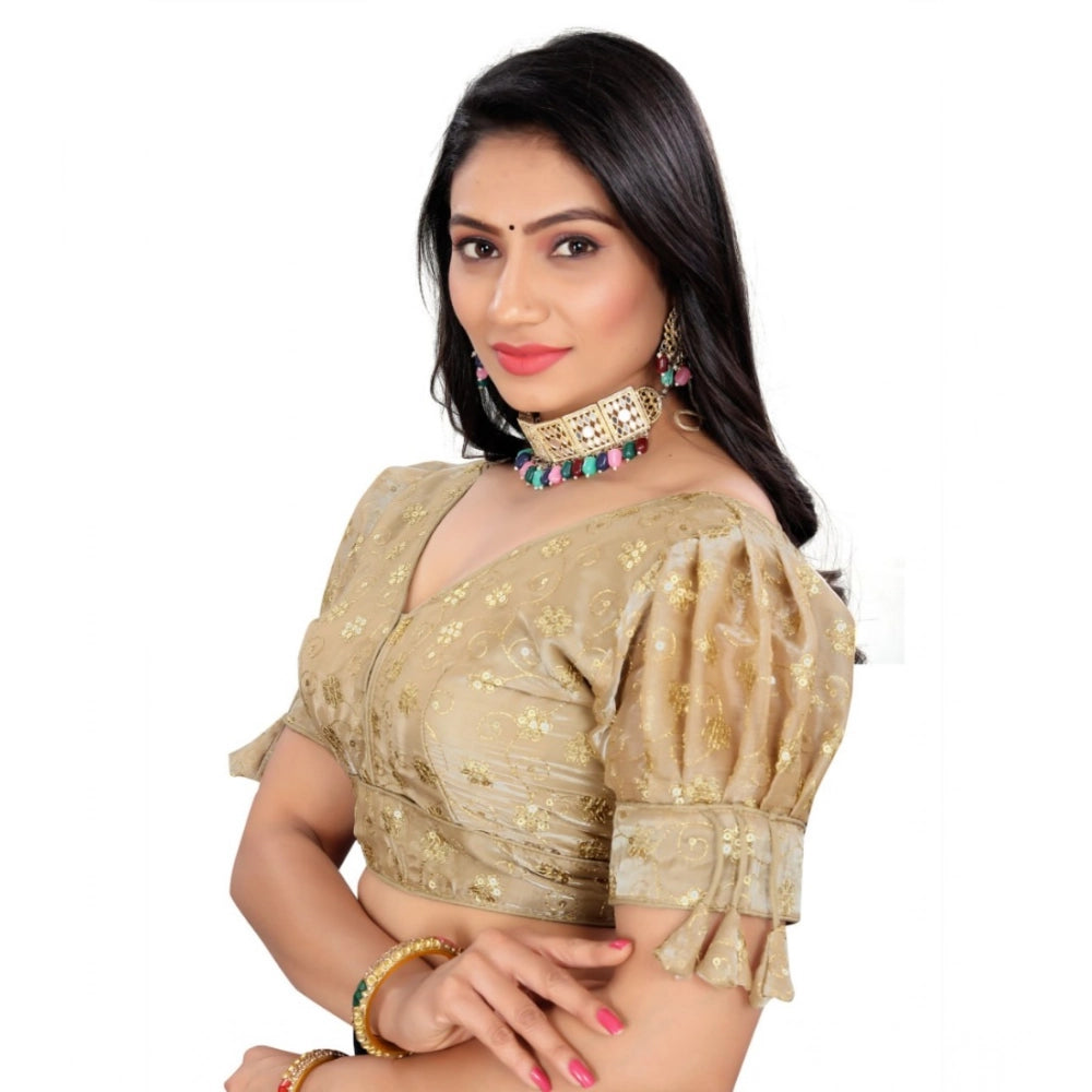 Beige embroidered blouse, Jimmy Choo ready-made, free size, half sleeve, V-neck design