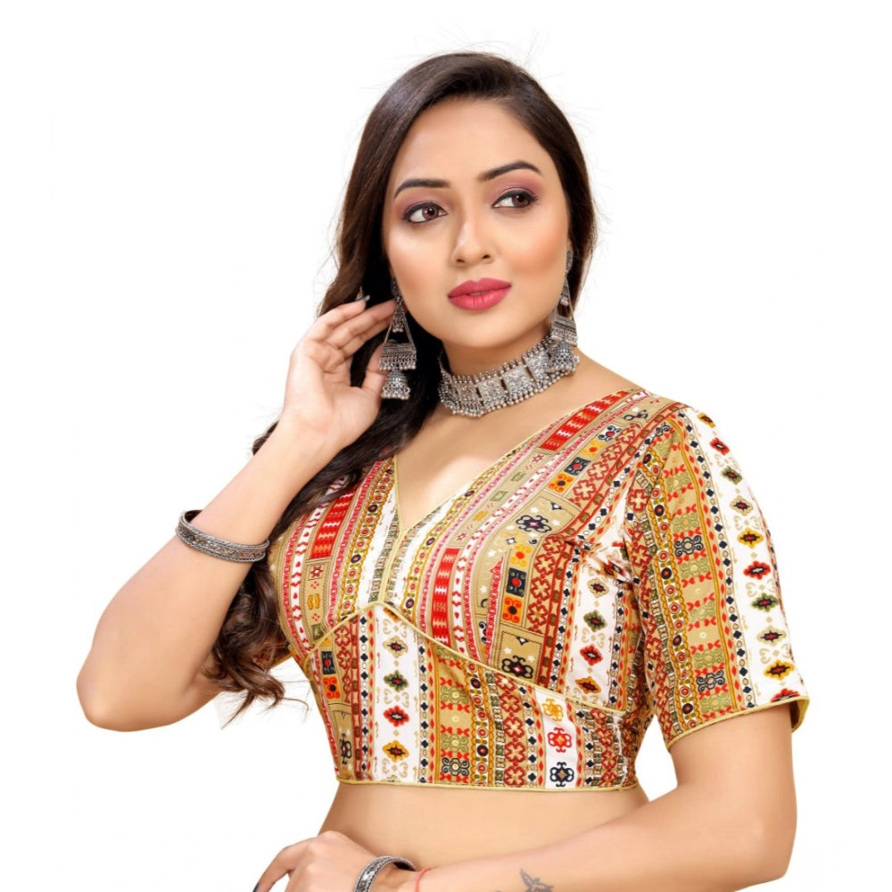 White cotton blend ready-made blouse (free size), short sleeve v-neck style for women's fashion