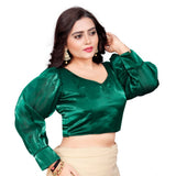 Green organza long sleeve v-neck blouse for women (free size), ready-made fashion on hanger