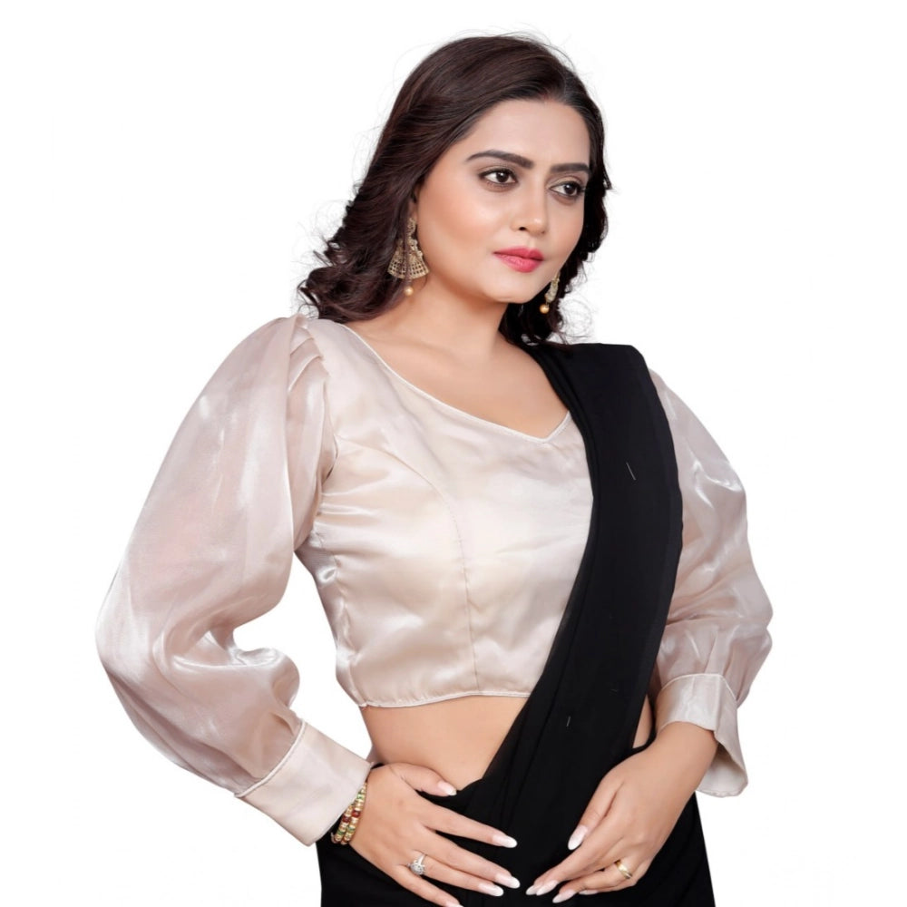 Black organza long sleeve v-neck blouse, ready-made for women