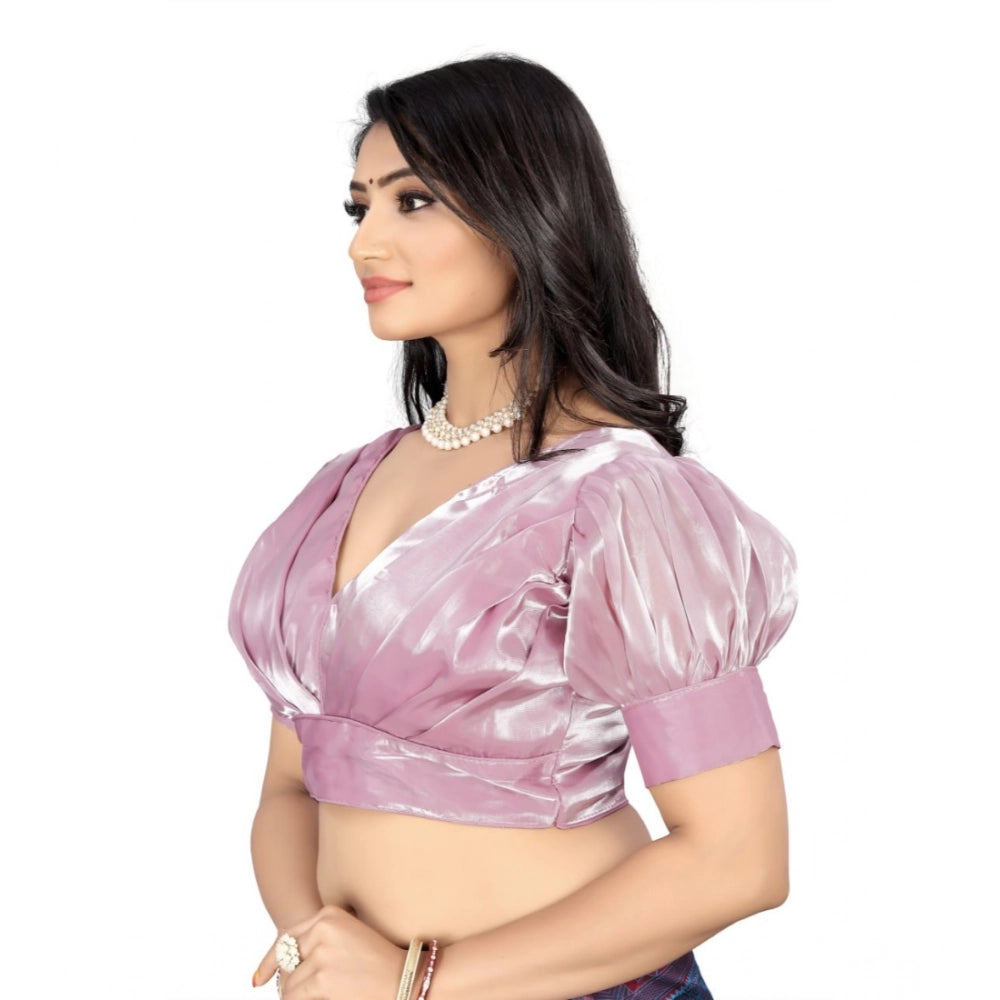 Baby Pink Organza Readymade Blouse - Half sleeve V-neck blouse for women, free size