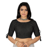 Black cotton thread work readymade blouse with half sleeve and round neck, free size