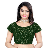 Green velvet short-sleeve sequin blouse (free size) for women, ready-made fashion on hanger
