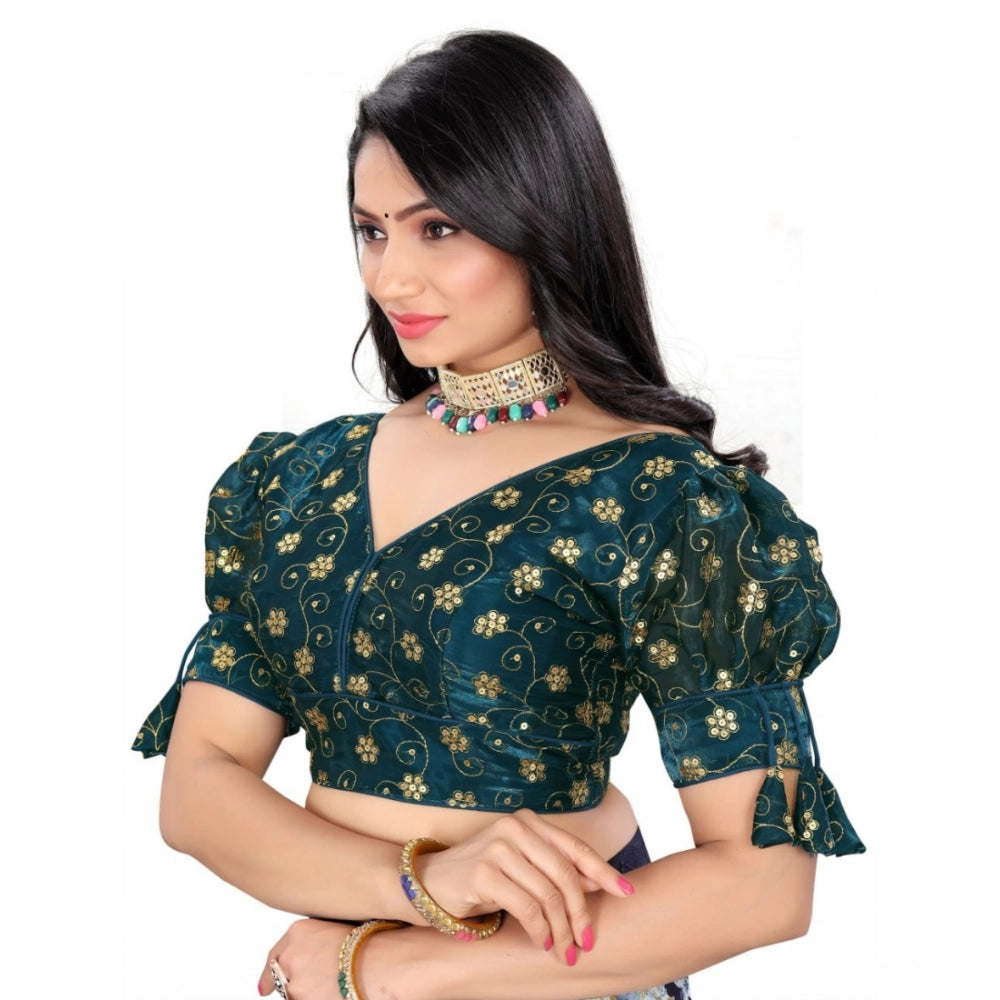 Teal Jimmy Choo embroidered blouse (half sleeve, v-neck) - free size women's fashion