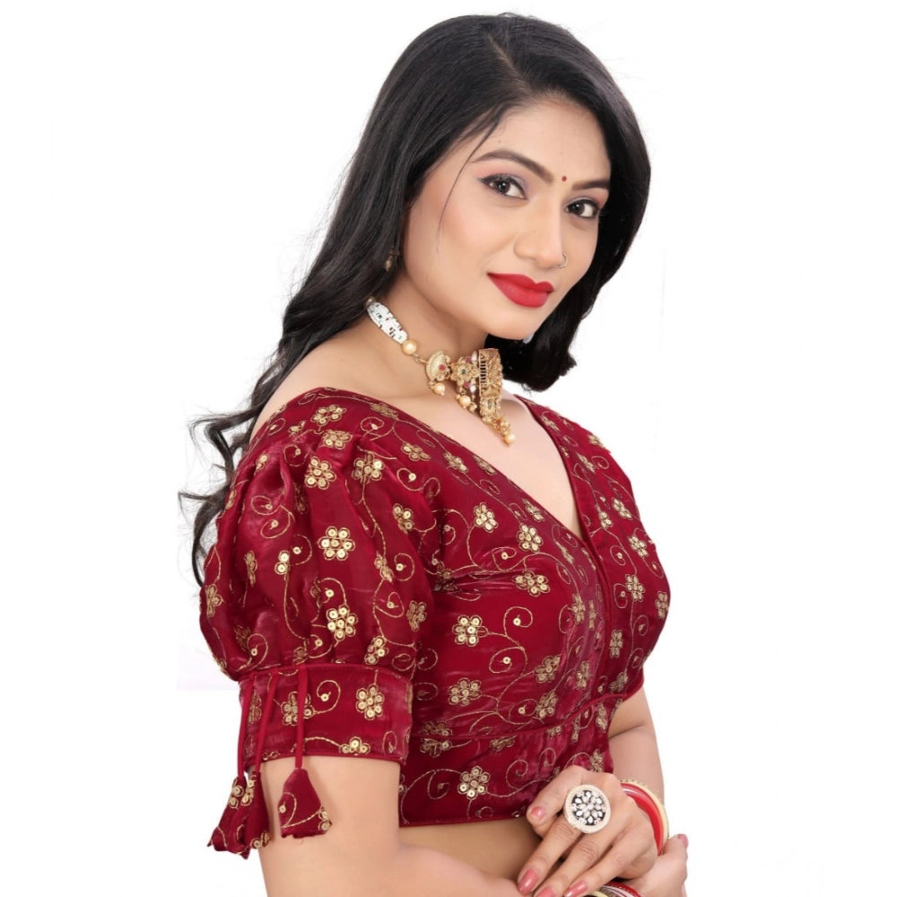 Maroon Jimmy Choo embroidered blouse, free size, half sleeve, v-neck design