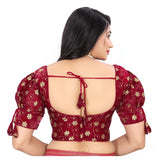 Maroon Jimmy Choo embroidered blouse, free size, half sleeve, v-neck