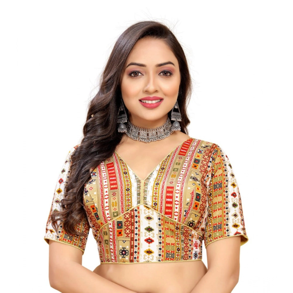 White cotton blend ready-made blouse (free size), short sleeve v-neck stitched blouse for women