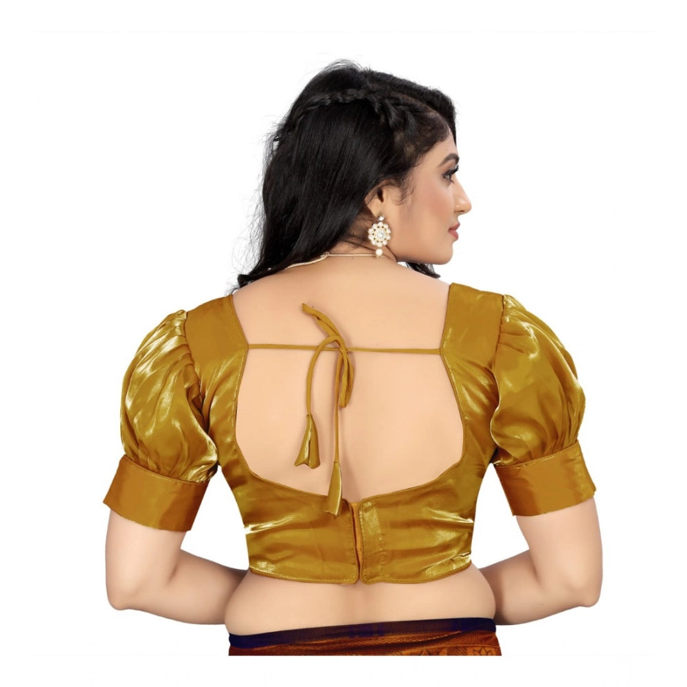 Metallic gold organza blouse, free size, half sleeve, v-neck design for women