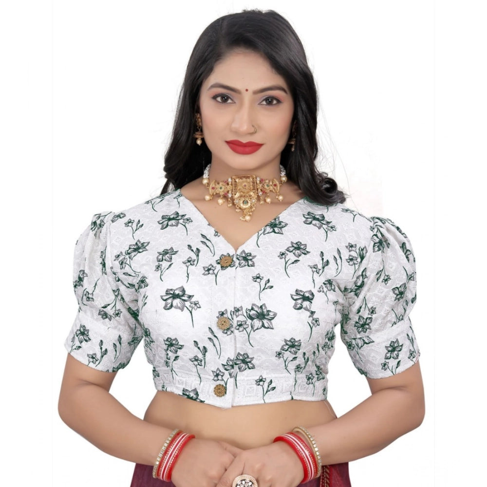 Black cotton blend floral readymade blouse, short sleeve v-neck with floral pattern for women's free size