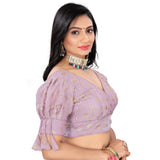 Lavender free size Jimmy Choo embroidered blouse with half sleeves and V-neck