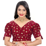 Maroon Jimmy Choo embroidery readymade blouse with half sleeves, free size, vintage-inspired fashion