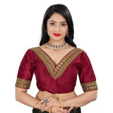 Women's Banglory Embroidery Readymade Blouse (Maroon, Size: Free Size) - GillKart