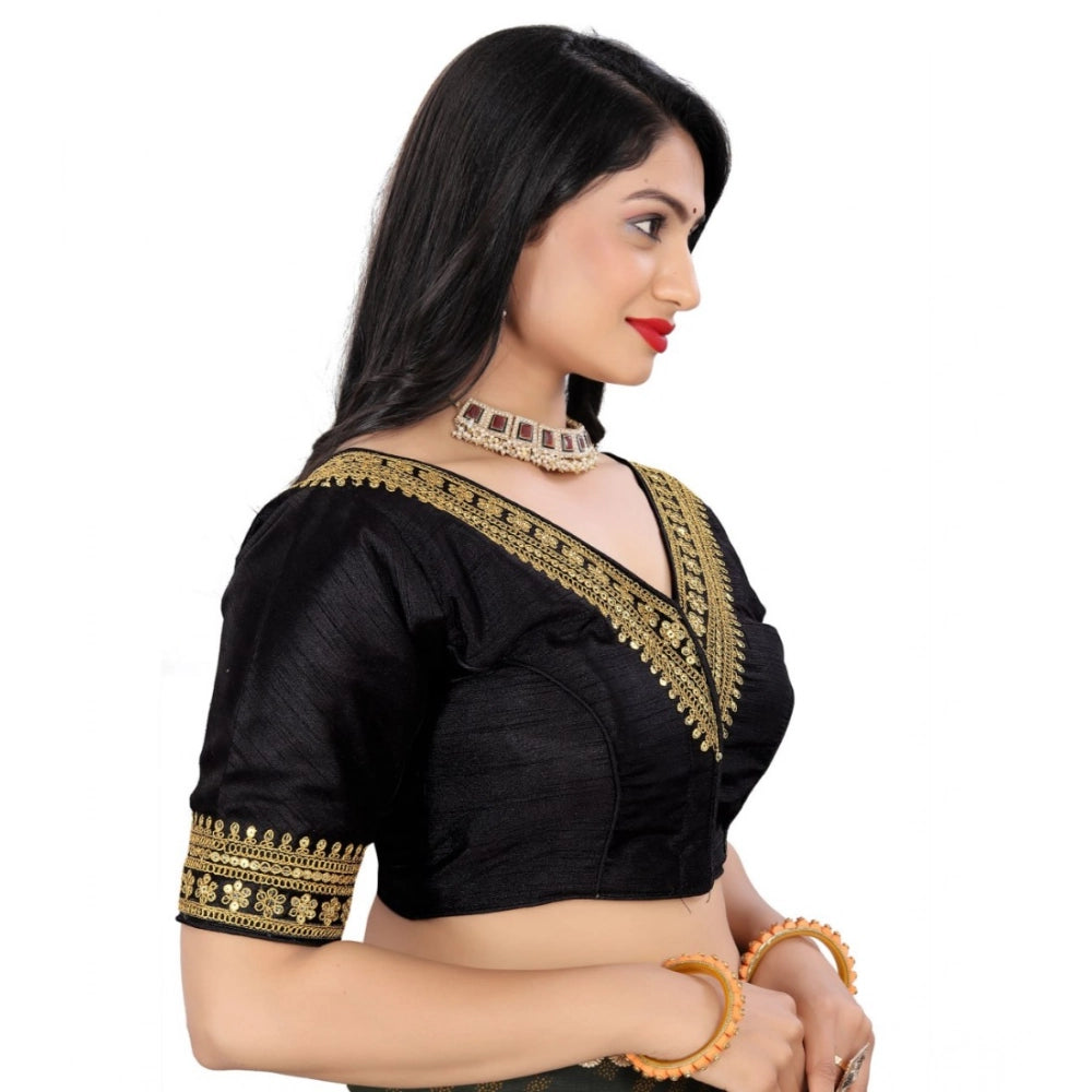 Black Banglory embroidery blouse, free size, half sleeve, V-neck design