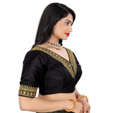 Black Banglory embroidery blouse, free size, half sleeve, V-neck design
