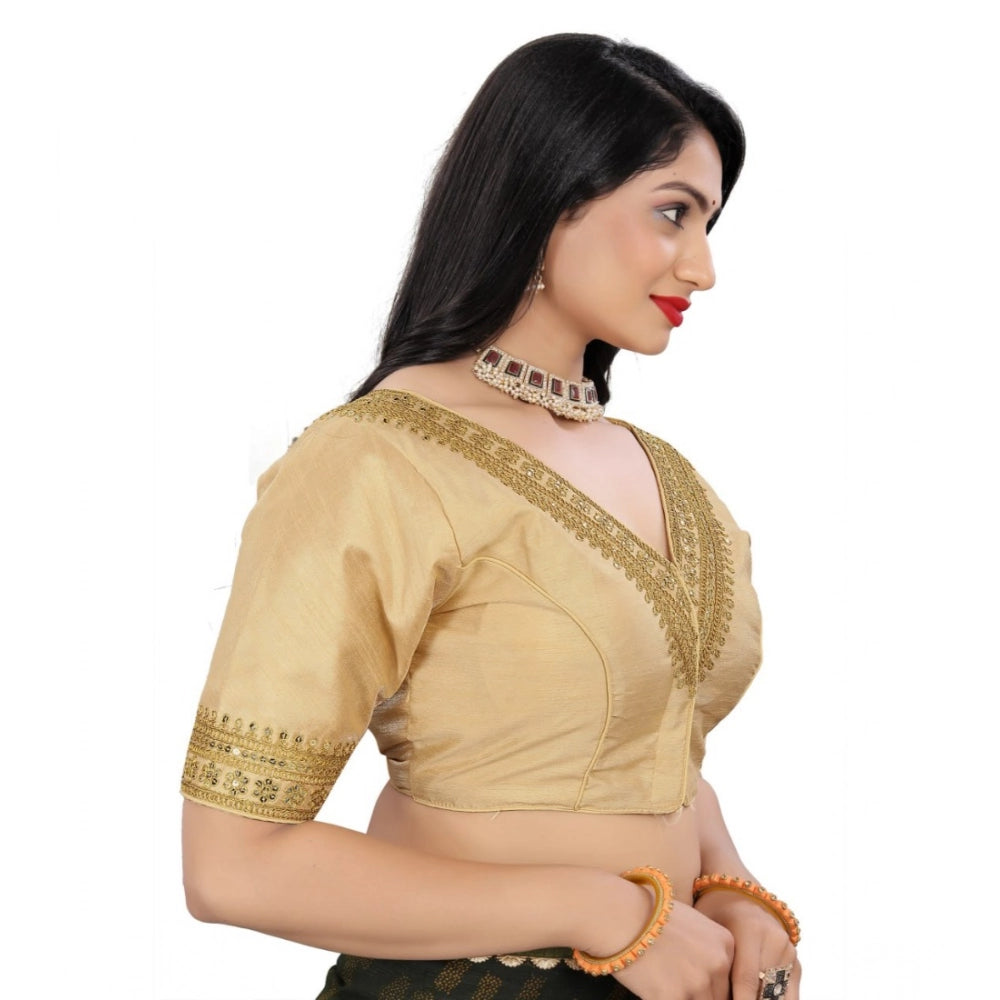 Banglory embroidery blouse (beige, free size), traditional Indian attire with half sleeves and V-neck pattern