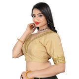 Beige Banglory embroidered blouse, half sleeve, v-neck design for women - free size