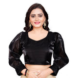 Organza cream long sleeve v-neck blouse for women, free size, plain design on mannequin