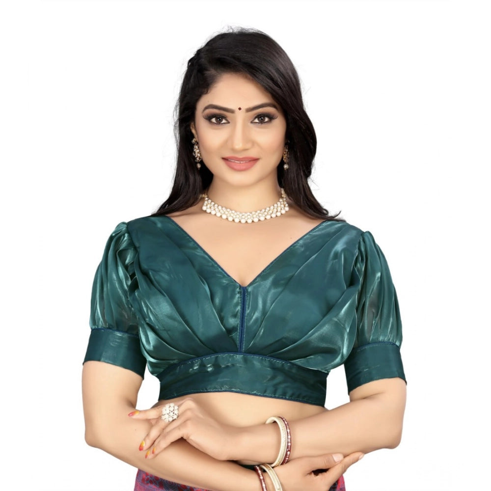 Organza marine teal blouse, half sleeve V-neck, ready-made for women (free size)