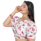 Pink cotton blend floral blouse, ready-to-wear short sleeve V-neck top for women