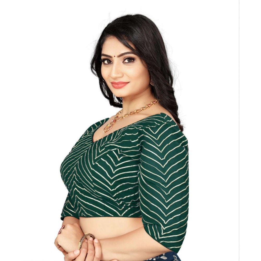 Green Georgette embroidered blouse for women (Free Size), V-neck with 3/4 sleeves on hanger