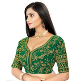 Green velvet embroidered blouse, free size, half sleeve, sweetheart neck