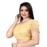 Beige nylon sleeveless v-neck diamond work blouse for women - ready-made, free size