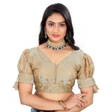 Beige Jimmy Choo embroidered blouse, free size, half sleeve V-neck