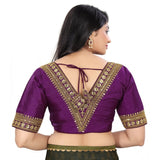 Magenta Banglory embroidered blouse, free size, half sleeve V-neck