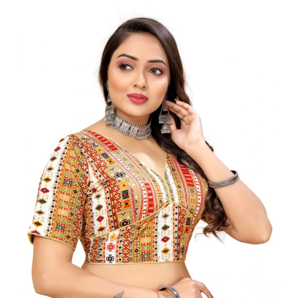 White cotton blend ready-made blouse, short sleeve v-neck style for women's free size wardrobe