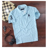 Sky Blue cotton polo neck t-shirt for men - solid half sleeve design