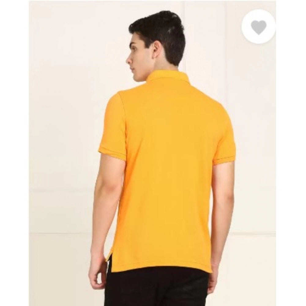 Yellow cotton half sleeve polo neck t-shirt for men - solid design