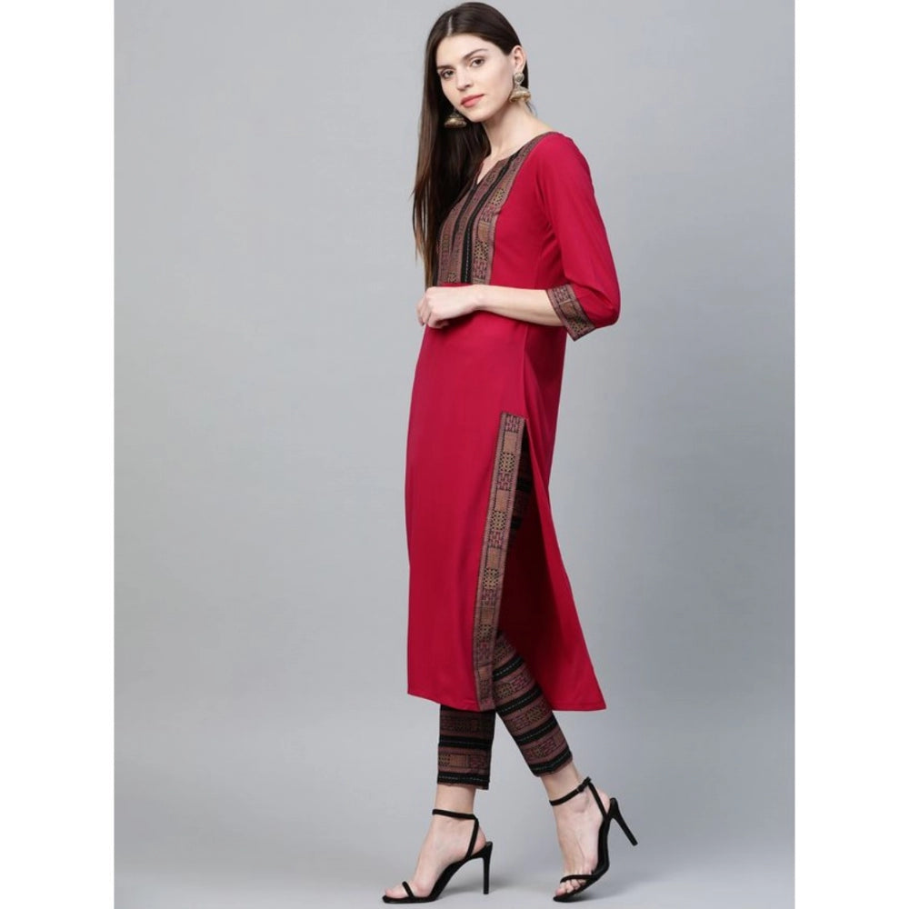 Women's Casual 3-4Th Sleeve Geometric Crepe Kurti and Pant Set (Pink) - GillKart