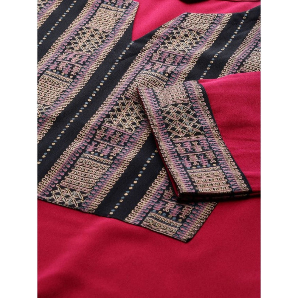 Women's Casual 3-4Th Sleeve Geometric Crepe Kurti and Pant Set (Pink) - GillKart