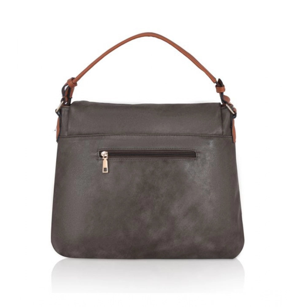 Green faux leather sling bag with dual handle & zipper closure