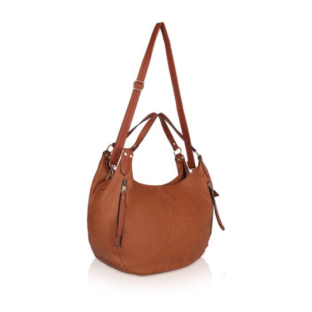 Brown faux leather women's solid tote bag