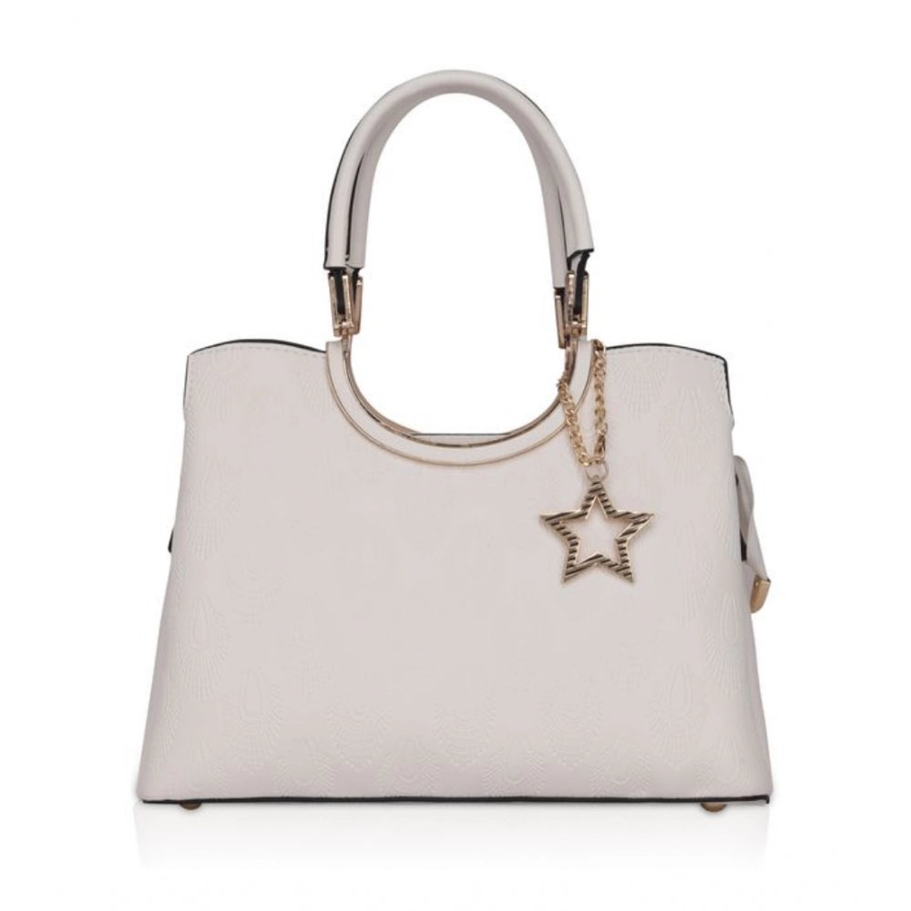 White faux leather belt handbag with star print, adjustable strap
