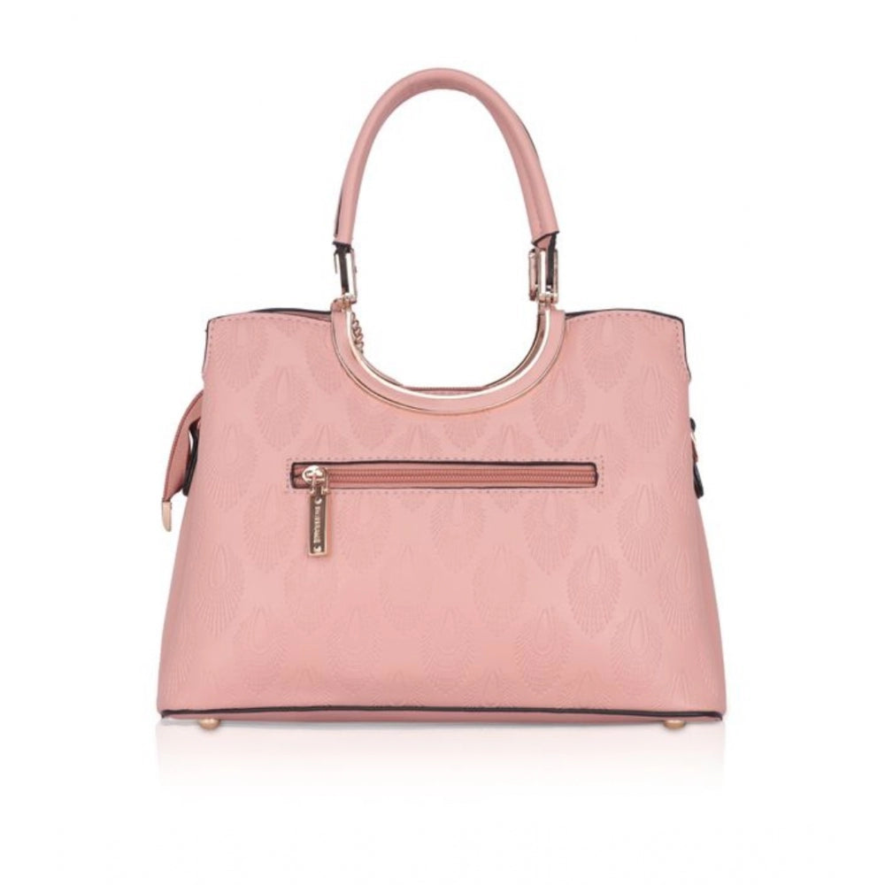 This is a pink long belt bag with adjustable straps and printed faux leather design