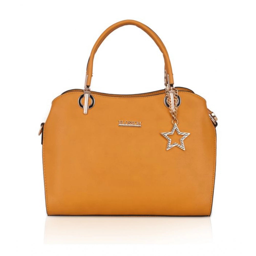 Women's Faux Leather Solid Handbag (Yellow) - GillKart