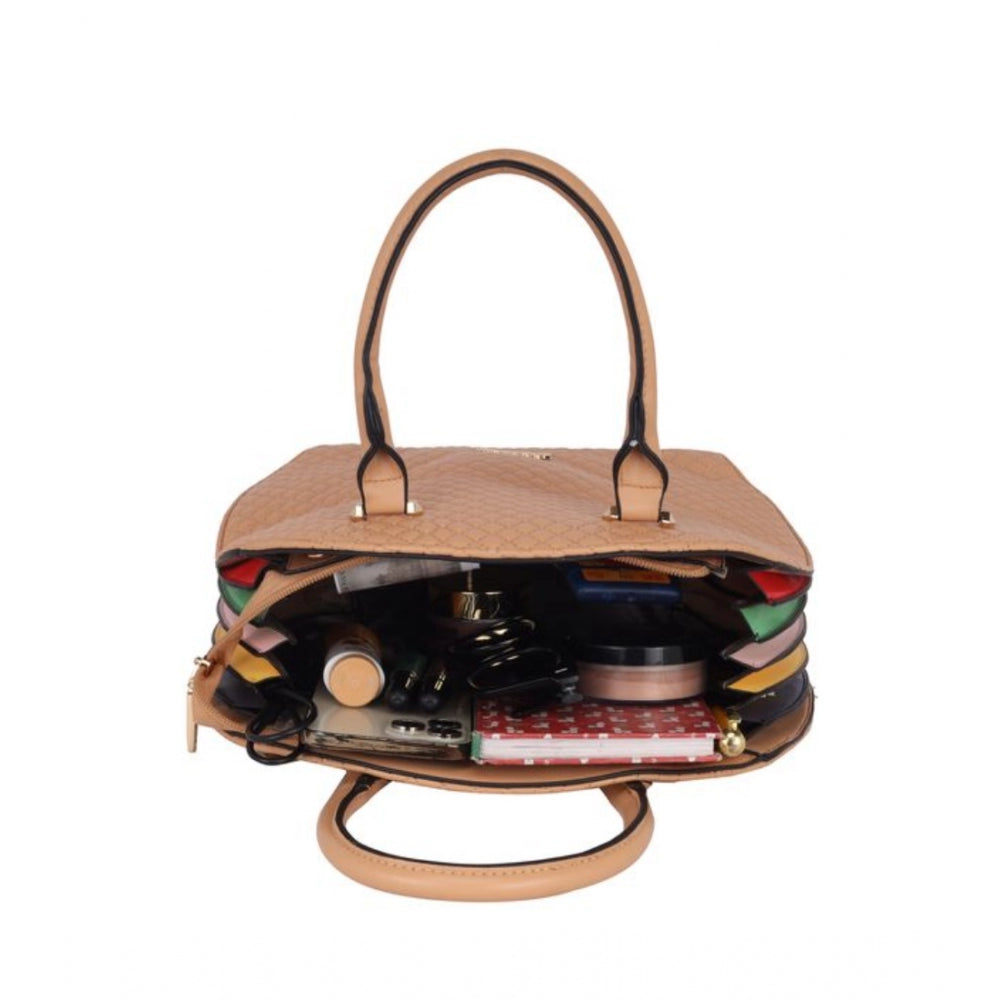 Long brown belt handbag with adjustable strap and colorful print