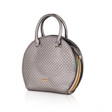 Adjustable long belt bag, silver grey faux leather, printed design