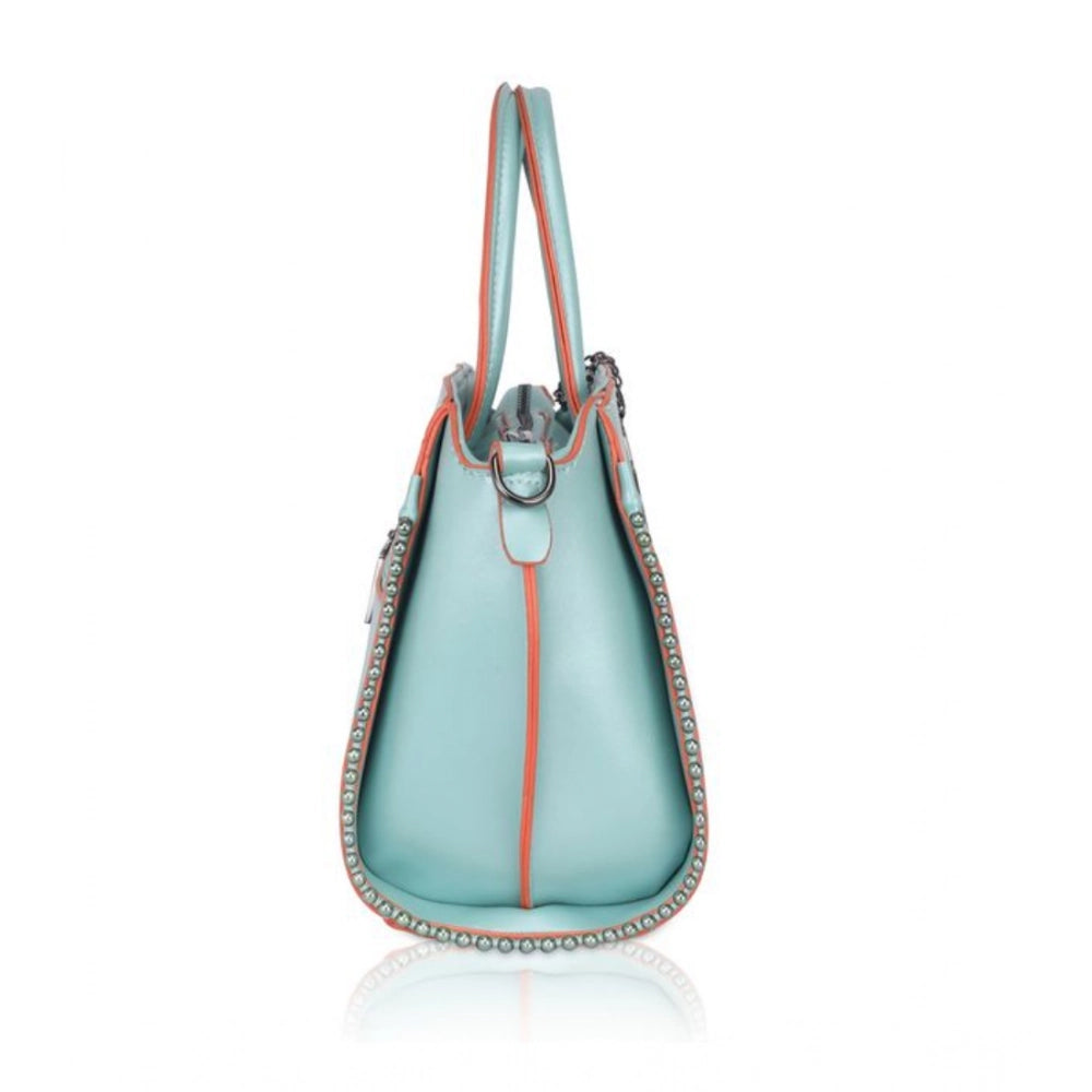 Green faux leather beads handbag with metal details