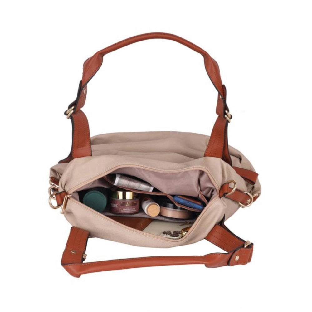 Faux leather tote bag, women's solid grey, zip closure, multiple card slots