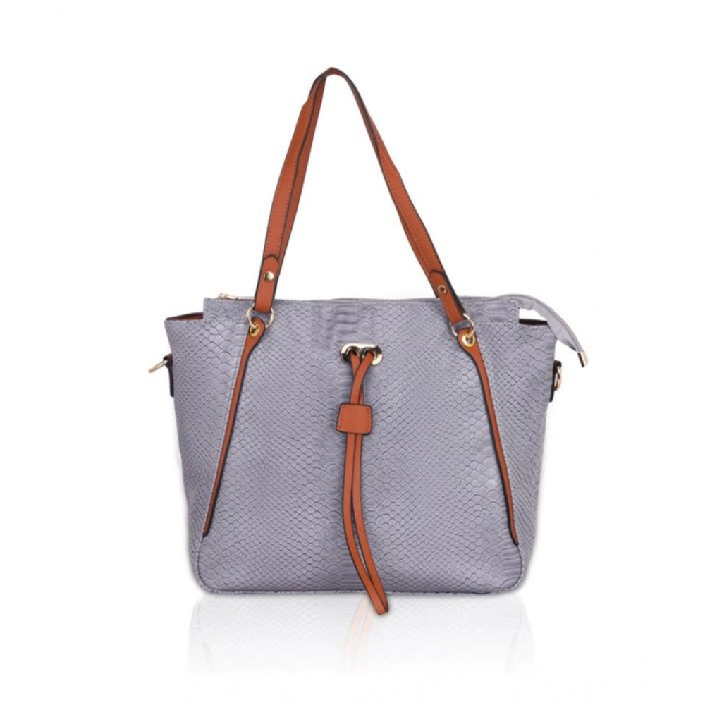 Women's Faux Leather Textured Tote Bag (Grey) - GillKart