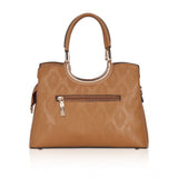 Long adjustable belt handbag in brown faux leather with a printed pattern