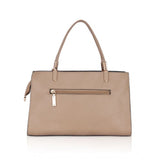 Khaki faux leather textured adjustable long belt handbag with dual handles and zipper closure