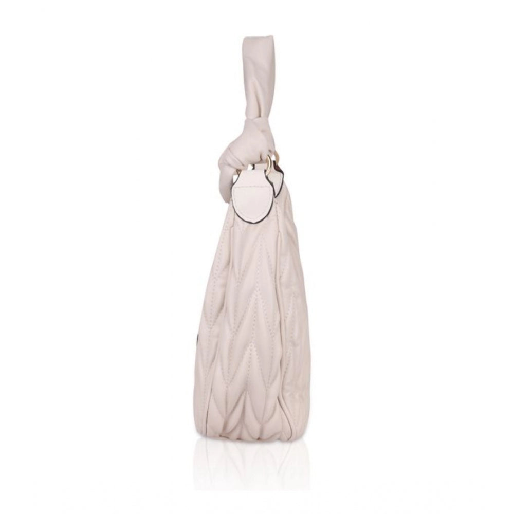 Women's Faux Leather Textured Handbag (Beige White) - GillKart