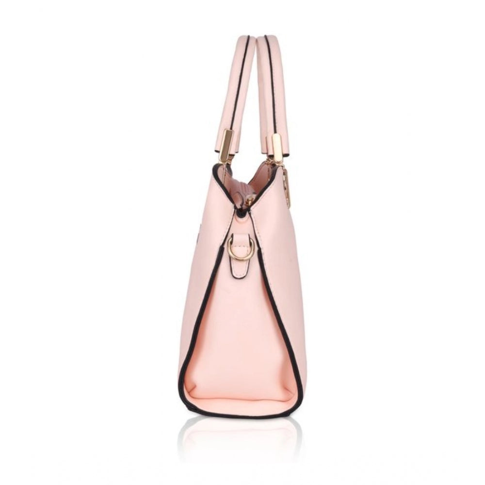 Pink faux leather womens handbag, solid design