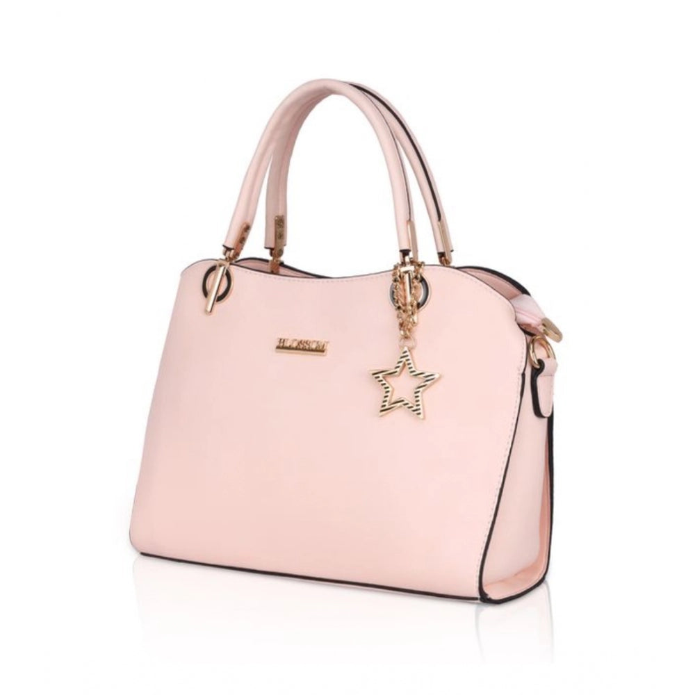 Pink faux leather women's handbag with star charm
