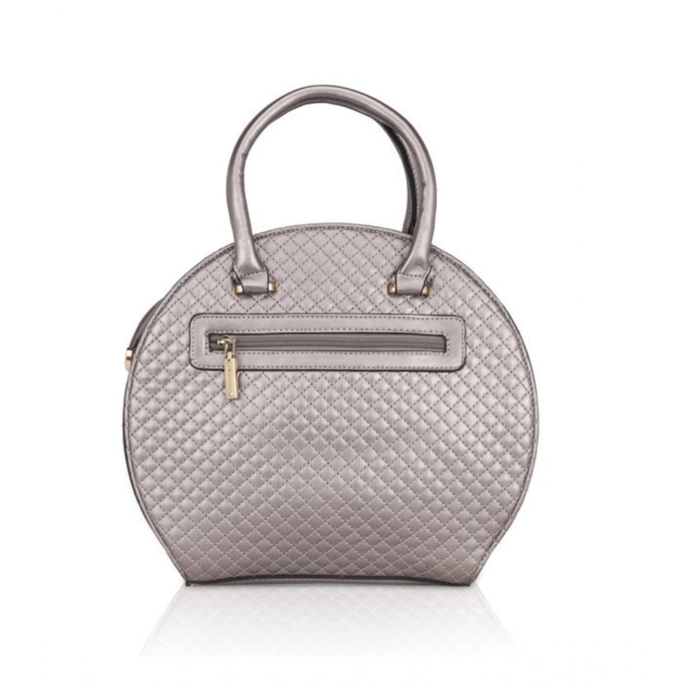 Adjustable long belt silver grey faux leather women's handbag with printed design